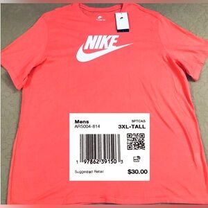 NEW..MEN TALL-3XL NIKE NSW ICON SWOOSH TEE (MAGIC EMBER LIKE PEACH/CORAL)